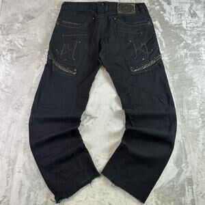 Y2K RTN23 Jeans Black Moto Biker Denim Men's 36 Gothic Streetwear